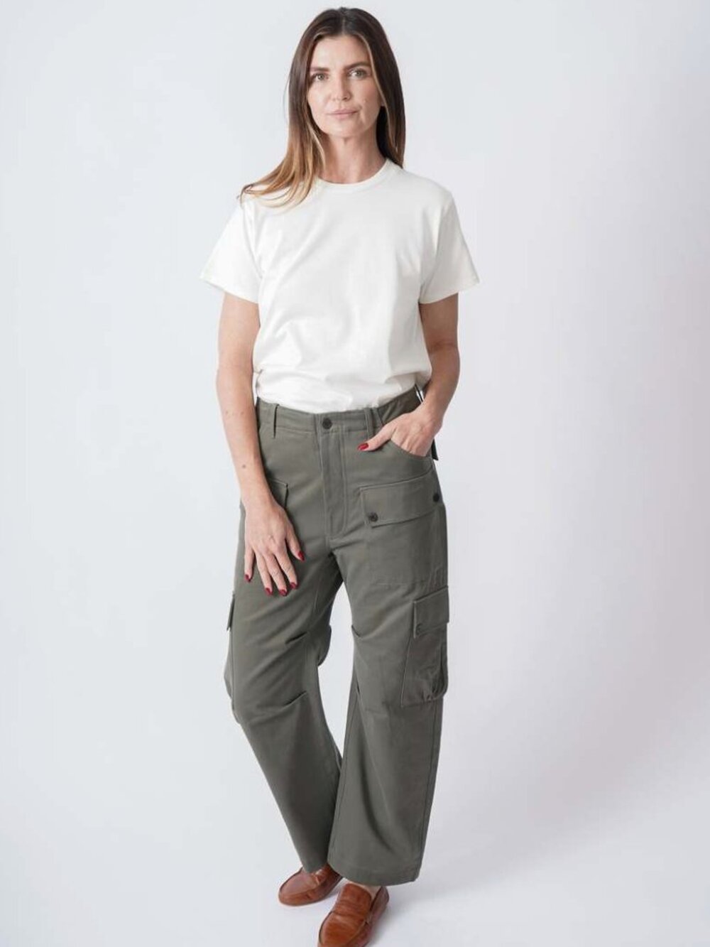 Wide Leg Cargo Pants in Olive Green